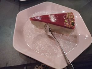 Pistachio cake at Veganic in Krakow