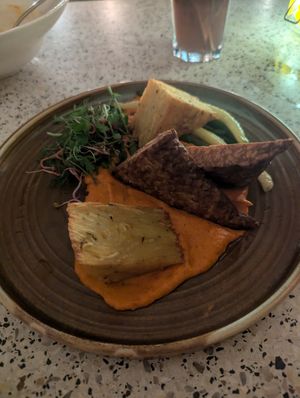 Tempeh with potato gratin at Veganic in Krakow