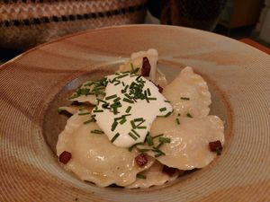 Pierogi with cream cheese- a must have! at Veganic in Krakow