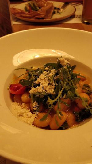 Gnocchi in a cheesy sauce at Veganic in Krakow