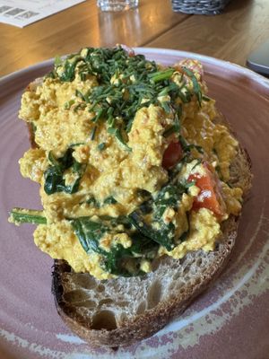 Tofu scramble toast   at Veganic in Krakow