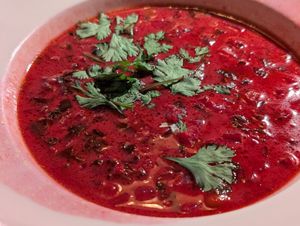 Beet soup at Veganic in Krakow