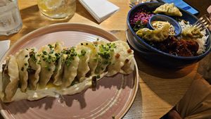Pierogi and poke bowl at Veganic in Krakow