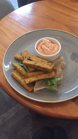 Vegan herbal polenta fries - delicious! at Veganic in Krakow