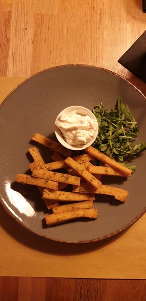 Vegan Polenta fries!! at Veganic in Krakow