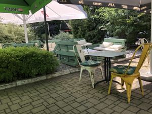 Outside seating area  at Veganic in Krakow