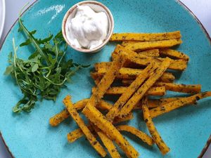 Polenta fries at Veganic in Krakow