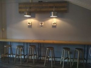 some of the seating at Noodle Nirvana in Berea