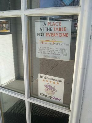 Happy Cow sticker at Noodle Nirvana in Berea