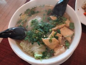 Vegetarian Pho w/ tofu 
(made it Vegan) at Saigon Cafe in Eugene