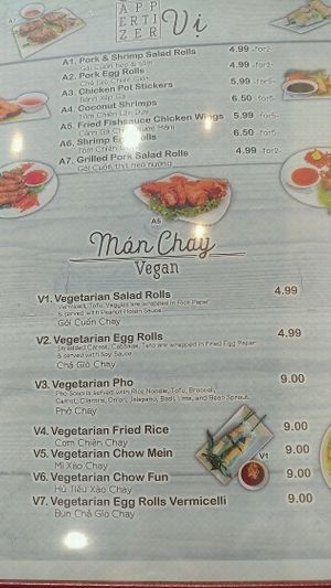 veggie menu at Saigon Cafe in Eugene