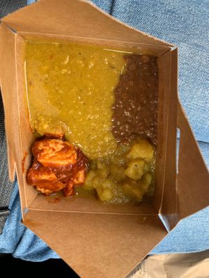 Lentils, BBQ tofu, and curry pot potatoes. So hearty very filling!!  at Fire & Spice Vegan Restaurant - Capitol Ave in Hartford