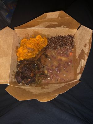 Sweet potato, jerk tofu, quinoa, red beans and sausages  at Fire & Spice Vegan Restaurant - Capitol Ave in Hartford