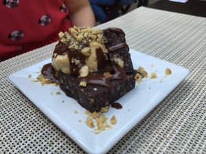 Raw brownie with ice cream at Casa Raw in Sao Paulo