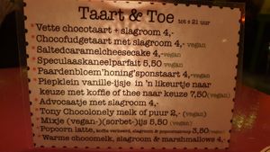 Menu with sweets at Kult in Groningen