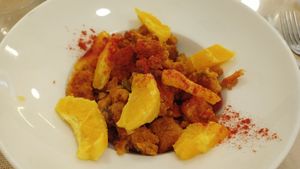 Migas con naranja at El Fogon Verde in Madrid