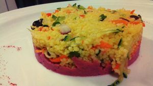 Tabbouleh salad with humus and beetroot  at El Fogon Verde in Madrid