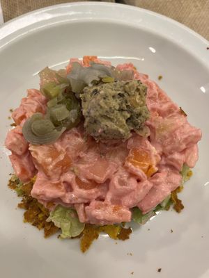 Purple Russian salad  at El Fogon Verde in Madrid