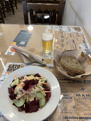 Salad was 10/10, the bread was 11/10!  at El Fogon Verde in Madrid