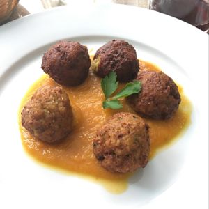potato cauliflower koftas with sauce :) at El Fogon Verde in Madrid