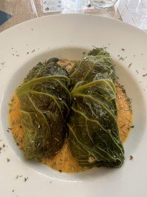 Rollitos de col rellenos de setas y soja texturizada    at El Fogon Verde in Madrid