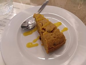 Dessert / Carrot cake (if I remember well) at El Fogon Verde in Madrid