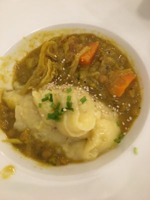 Lentil dal and mashed potatoes-favorite course today at El Fogon Verde in Madrid