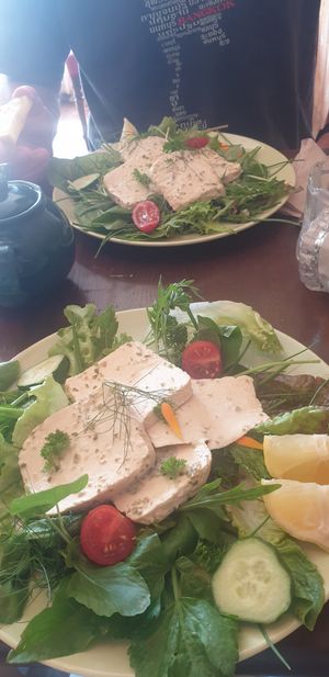 Special order tofu and organic salad at Planetwise & Yoga Studio in Bridlington