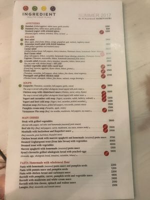 New menu at Ingredient in Yerevan