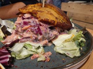 plantain burger at Cookaluzka in Madrid