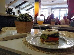 Arepa burger at Cookaluzka in Madrid