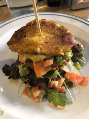 Plátano burger (increíble!) at Cookaluzka in Madrid