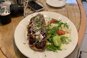 Beetroot toast   at Veget in Prague