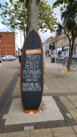 Sandwich (surf )board at Cafe Boscanova in Bournemouth