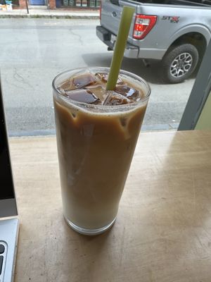 Iced latte w/ oatmilk  at Nourish Wellness Cafe in Northampton