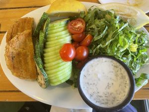 Chickpea patty salad  at Kalendula in Santiago