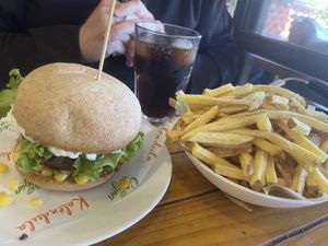 Black bean burger and fries!  at Kalendula in Santiago