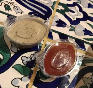 Vegan tartar and tomato sauces  at Mayka in Belgrade