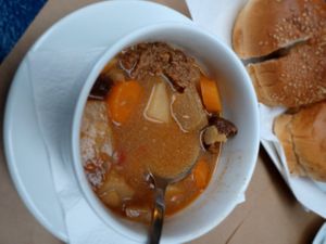 Soup of the day with seitan at Mayka in Belgrade