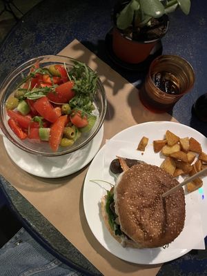 Salad and burger   at Mayka in Belgrade
