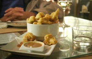 deep-fried cauliflower with penaut sauce at Mayka in Belgrade