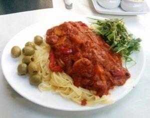 Goulash with seitan at Mayka in Belgrade