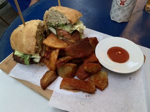 Hambúrguer and the perfect potatoes. at Mayka in Belgrade