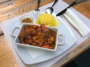 A very good mild curry dish at Mayka in Belgrade