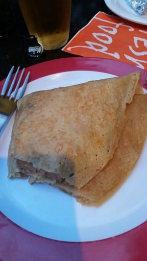 savoury crepe with vegan cheese, sausage and mayo at C-Friends in Athens