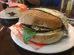 Burger and hot dog at C-Friends in Athens