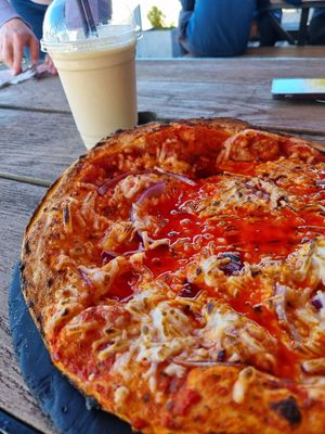 pizza and coffee milkshake at Cafe Sia in Isle Of Skye