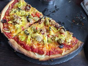 Veg pizza with non-dairy cheese at Cafe Sia in Isle Of Skye