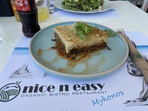Vegan Moussaka   at Nice n Easy in Mykonos