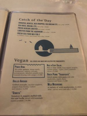 vegan menu at Nice n Easy in Mykonos